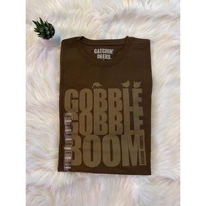 Catchin Deers Country Hunter Gobble Gobble Boom mens L brown t shirt
